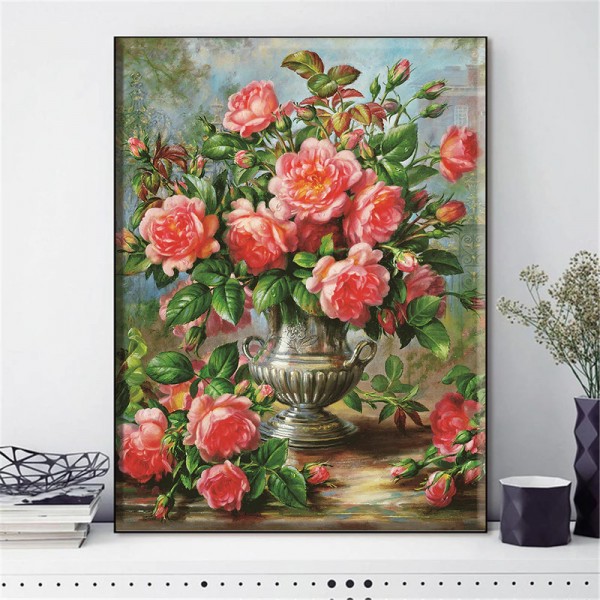 Vase med rosa roser fra 50x70cm