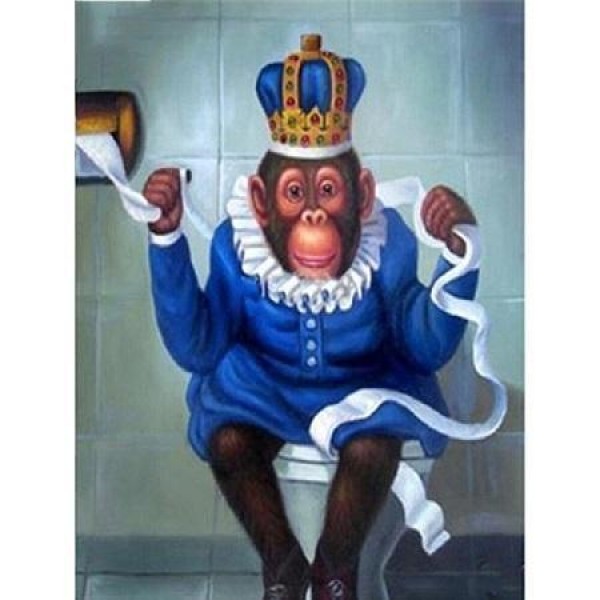 Ape på toalett blå