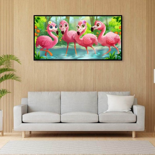 Fire små flamingoer fra 50x100cm