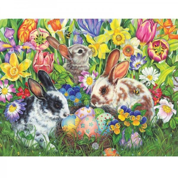 Kaniner i påskeblomster